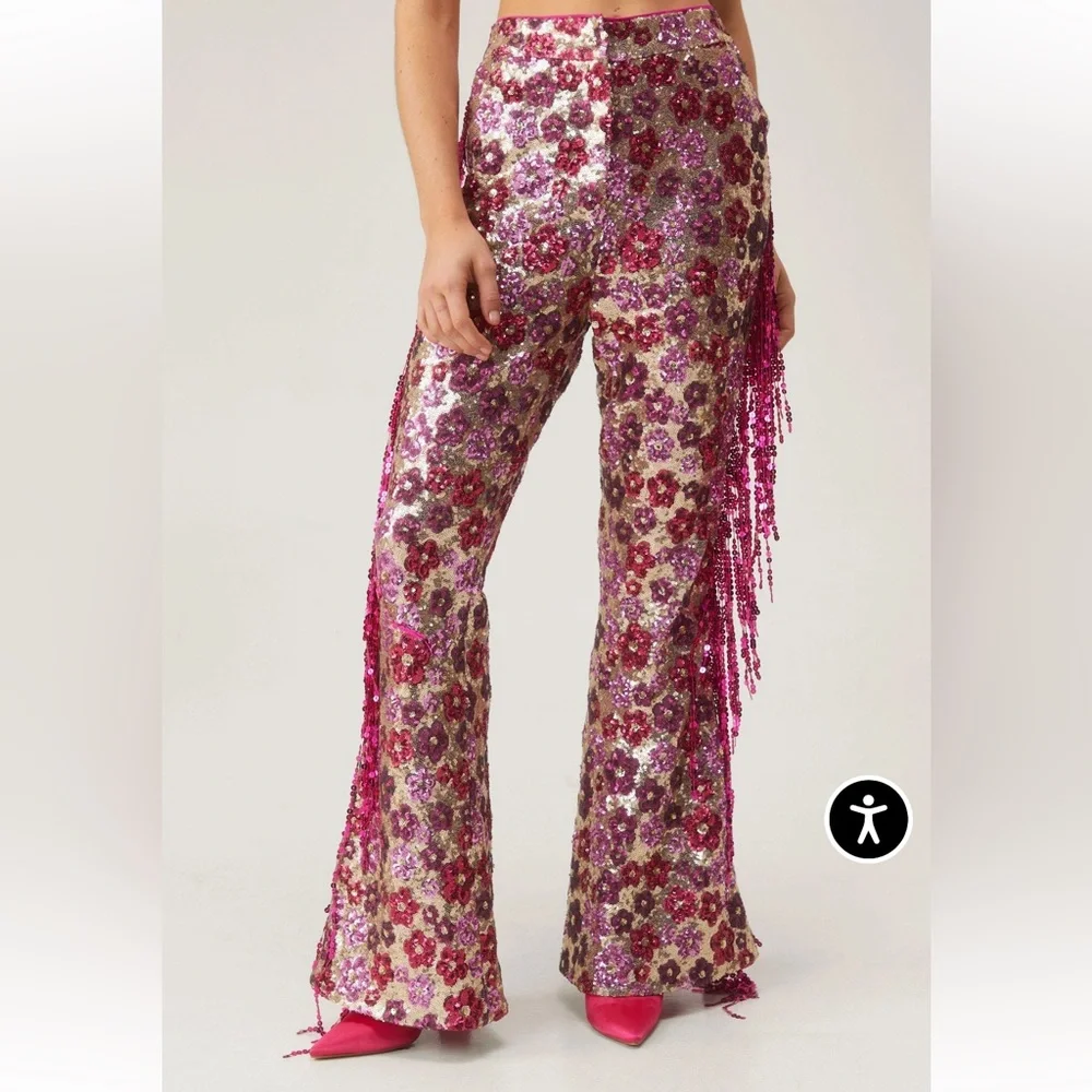 NWT Nasty Gal floral sequin trouser - Picture 2 of 6